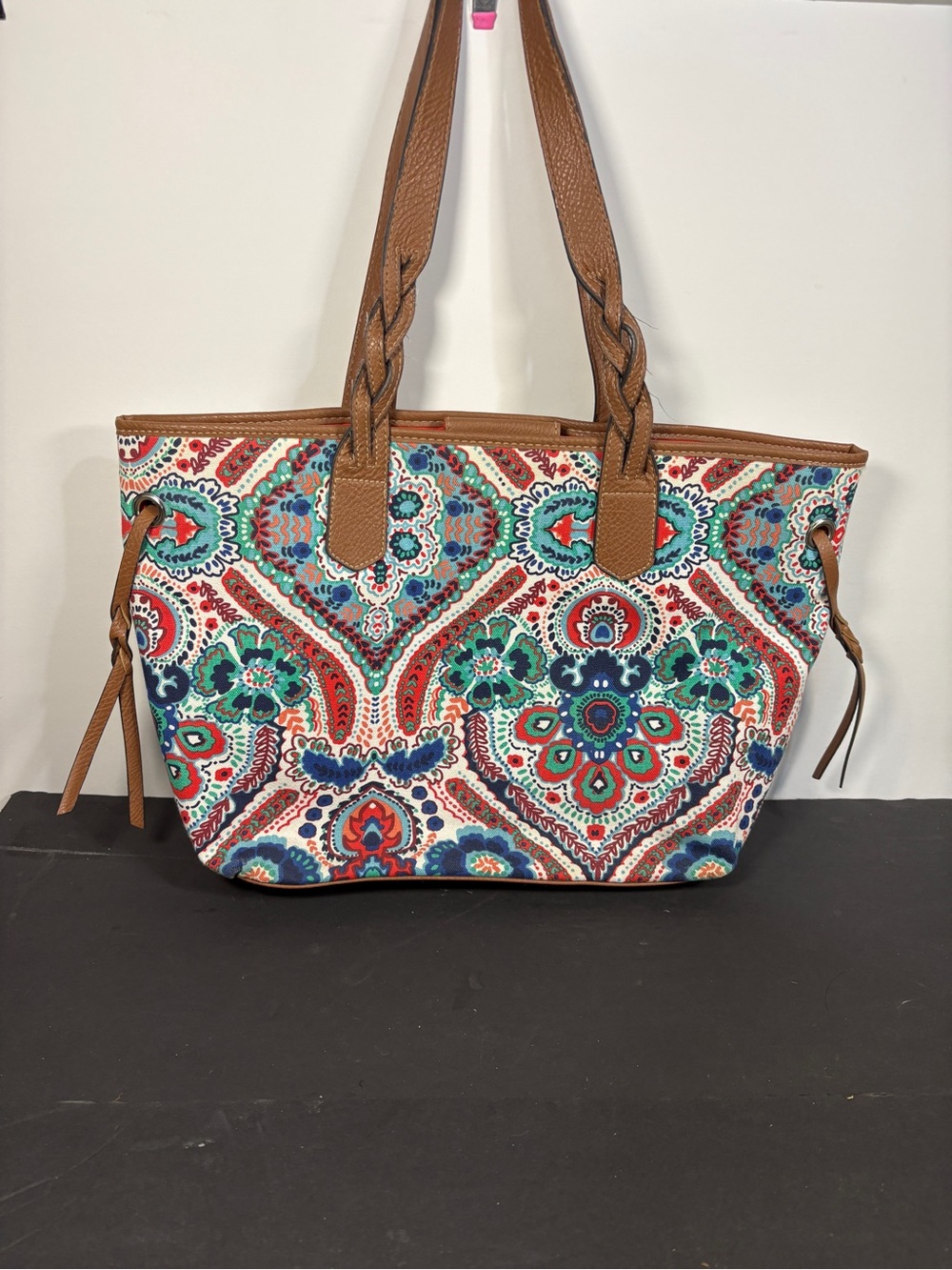 Croft & Barrow Bohemian Paisley Canvas Tote/Shoulder Bag with faux Leather Trim - Picture 2 of 16